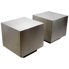 Pair of Stainless Steel Cube Nightstands