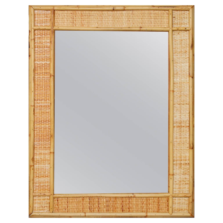 1970s Bamboo Laced Wicker Framed Mirror. at 1stdibs