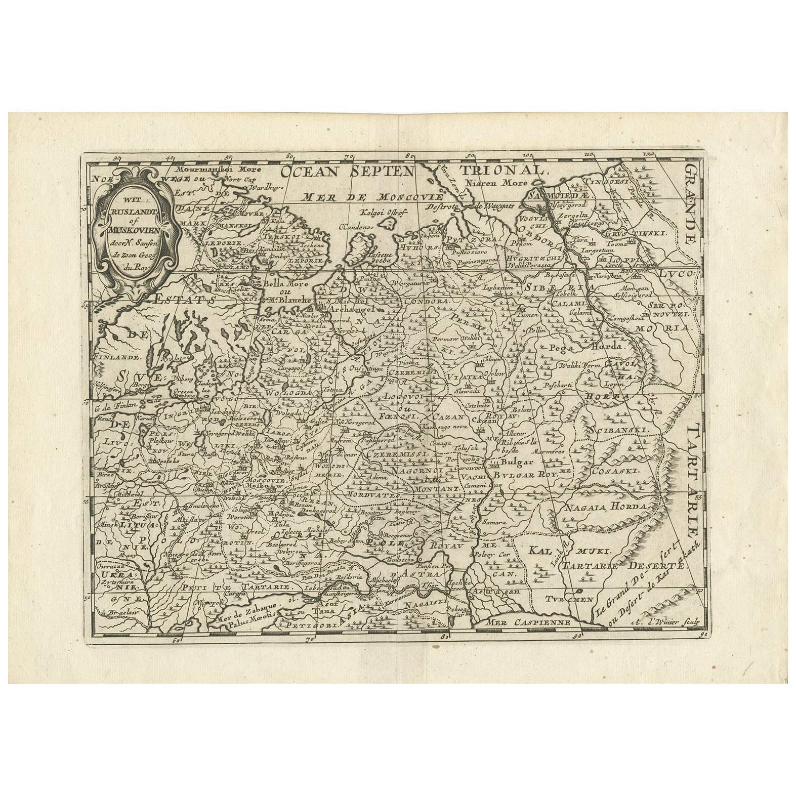 Antique Map of Russia by N. Sanson, 1705