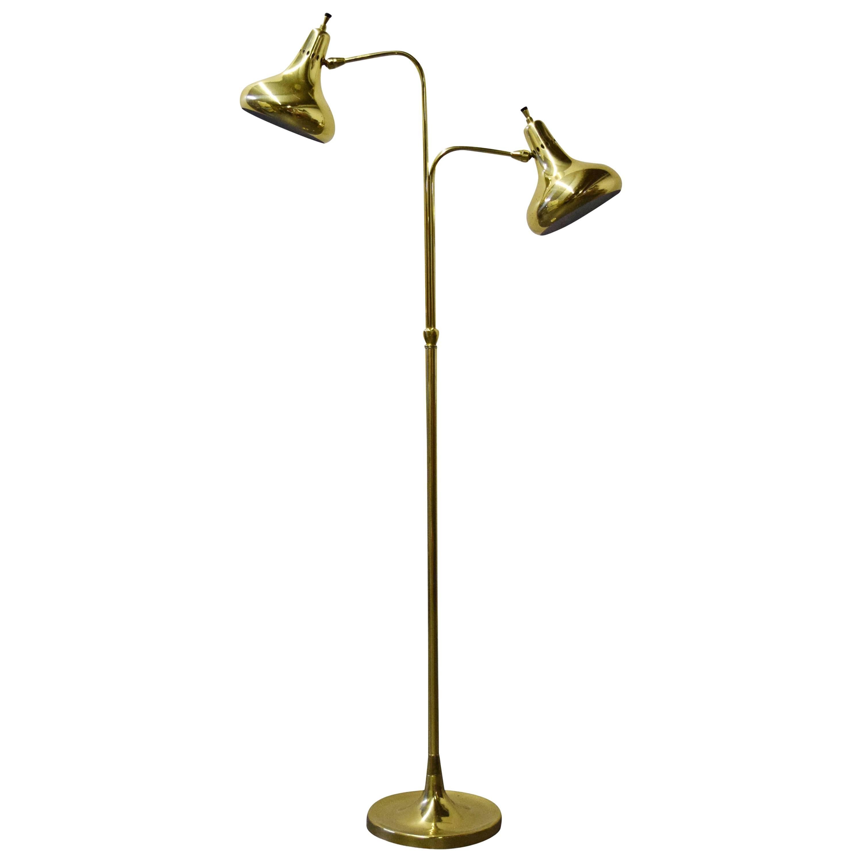 Lightolier Brass Dual Headed Floor Lamp