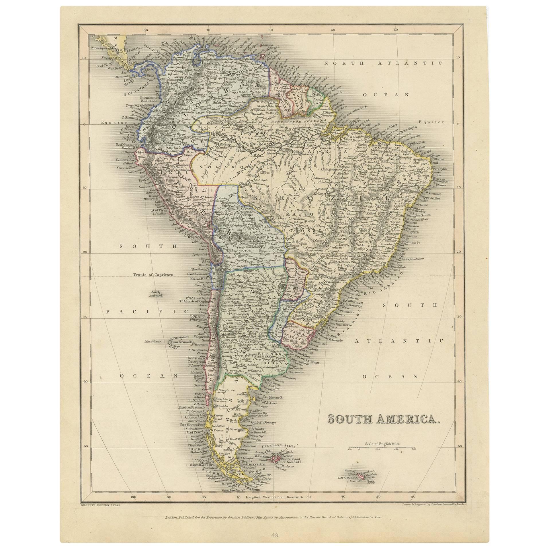 Antique Map of South America by J. Archer, circa 1842