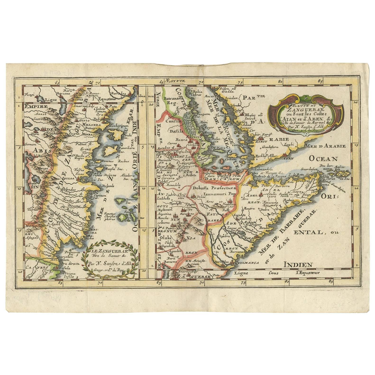 Antique Map of Zanzibar and the East African Coast by N. Sanson, circa 1690