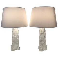 Pair of Large Swedish Reijmyre Art Glass Iceblock Imitation Table Lamps, 1960