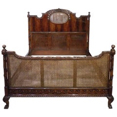 Antique Beautifully Carved Mahogany Edwardian Period Double Bed