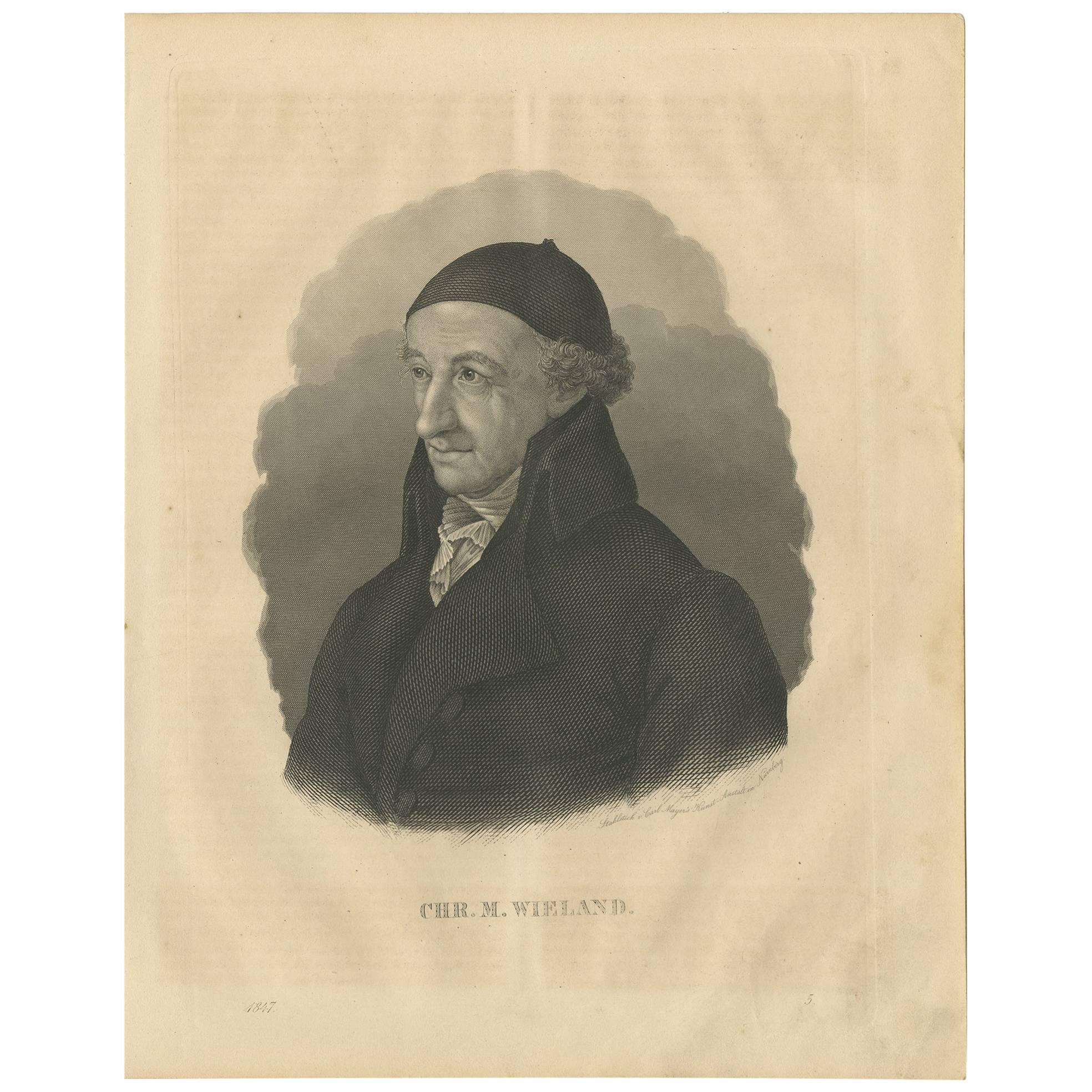 Antique Portrait of Christoph Martin Wieland by C. Meyer, 1847 For Sale