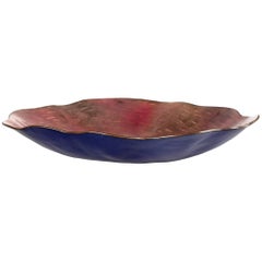 Vintage Paolo De Poli Enameled Rose and Blue Copper Dish, 1950s
