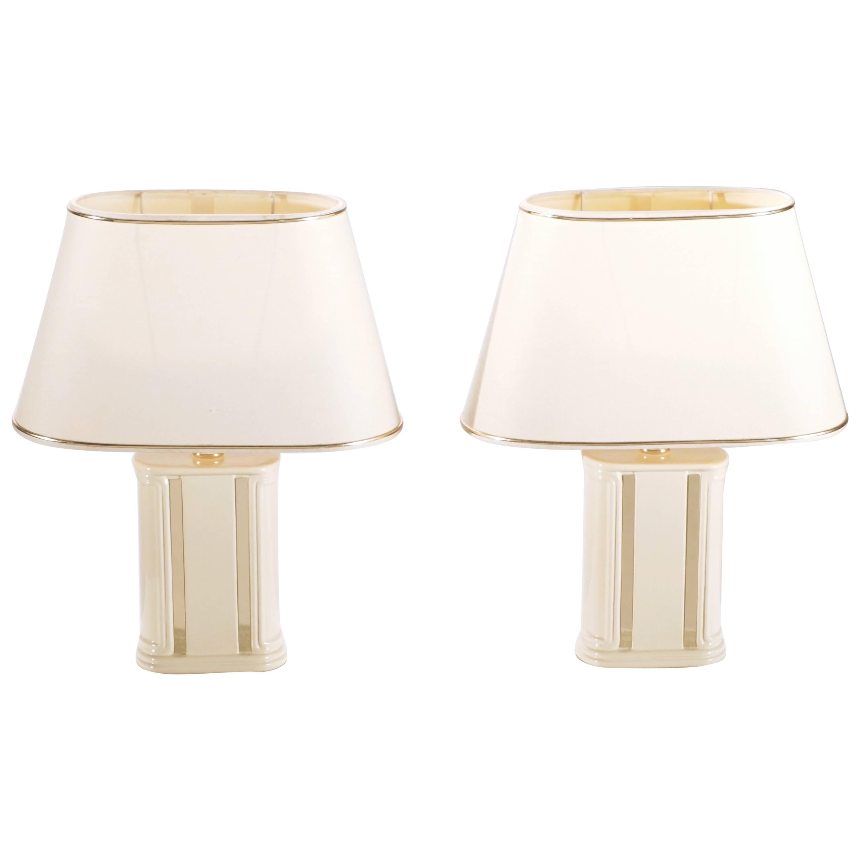 Pair of JC Mahey Lacquer and Brass Table Lamps, 1970s