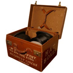 Antique Salesman’s Sample Edwardain Leather Hat Box and Hats, Drew and Sons Trunk Makers