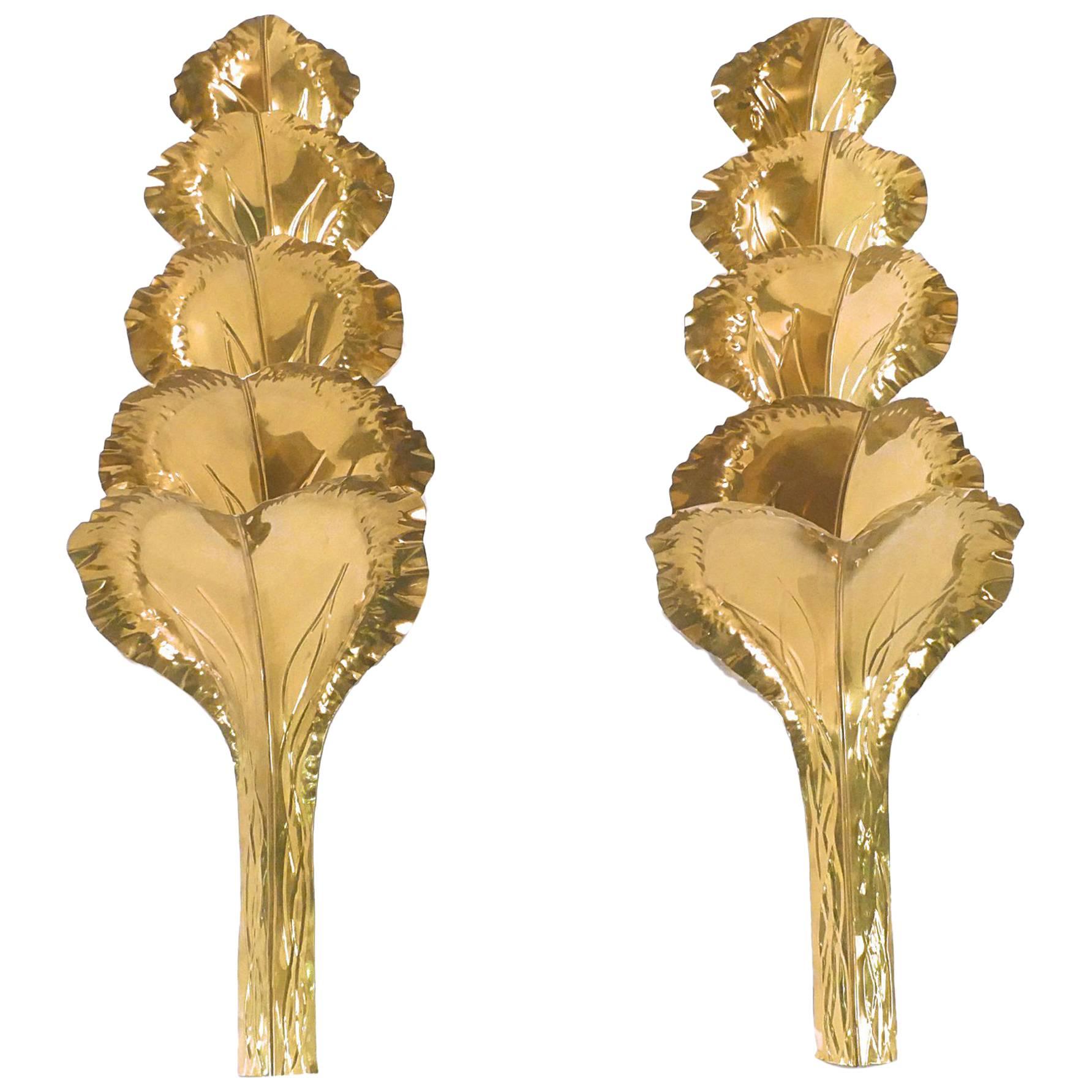 Large Pair of Brass Sconces by Maison Romeo, 1970s