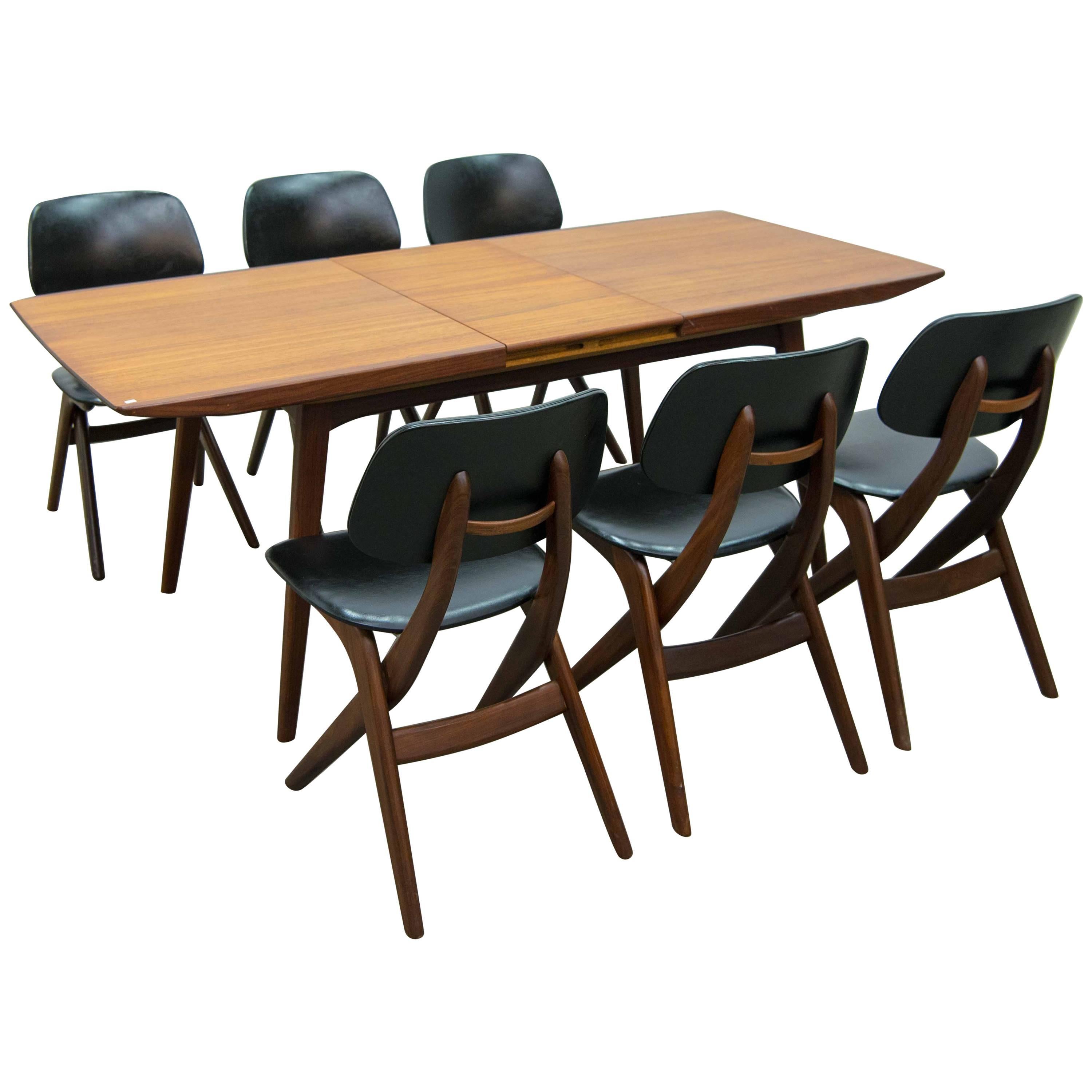 Louis Van Teeffelen for WéBé, Dutch Design Table and Matching 'Scissor' Chairs
