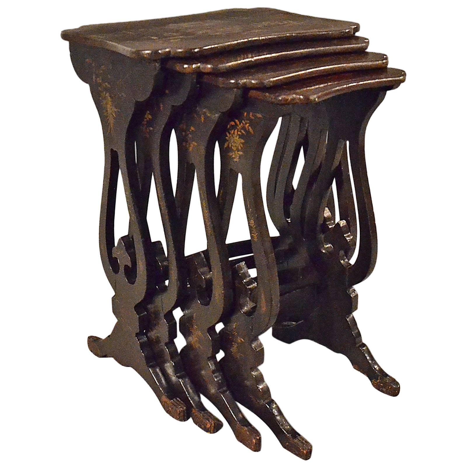 Antique Nest of Tables, Four Chinoiserie Side Tables, 19th Century, circa 1890
