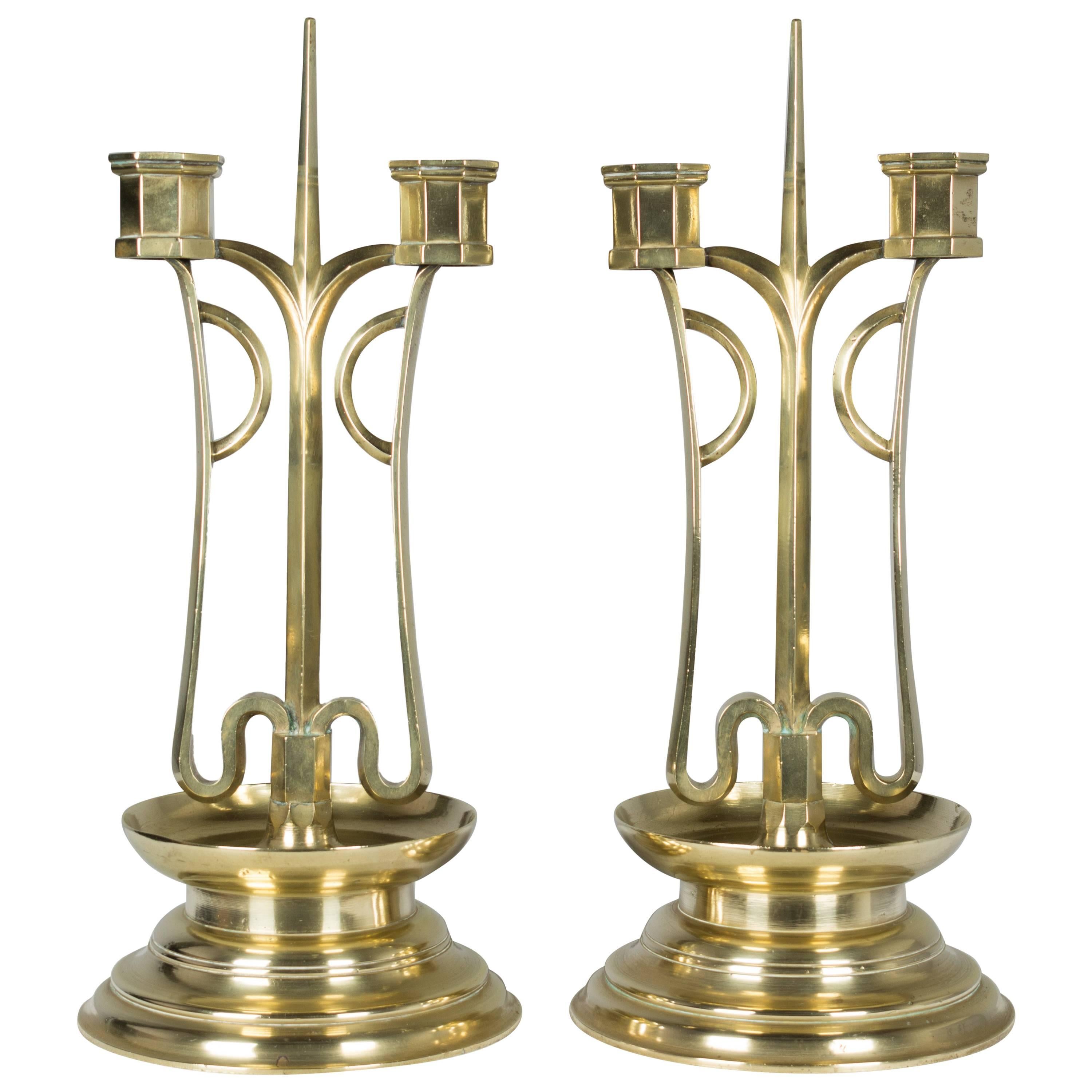 Pair of Antique Brass Candelabras at 1stdibs