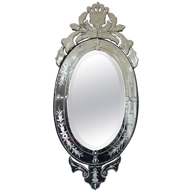 Very Glitzy Oval Venetian Style Mirror at 1stdibs