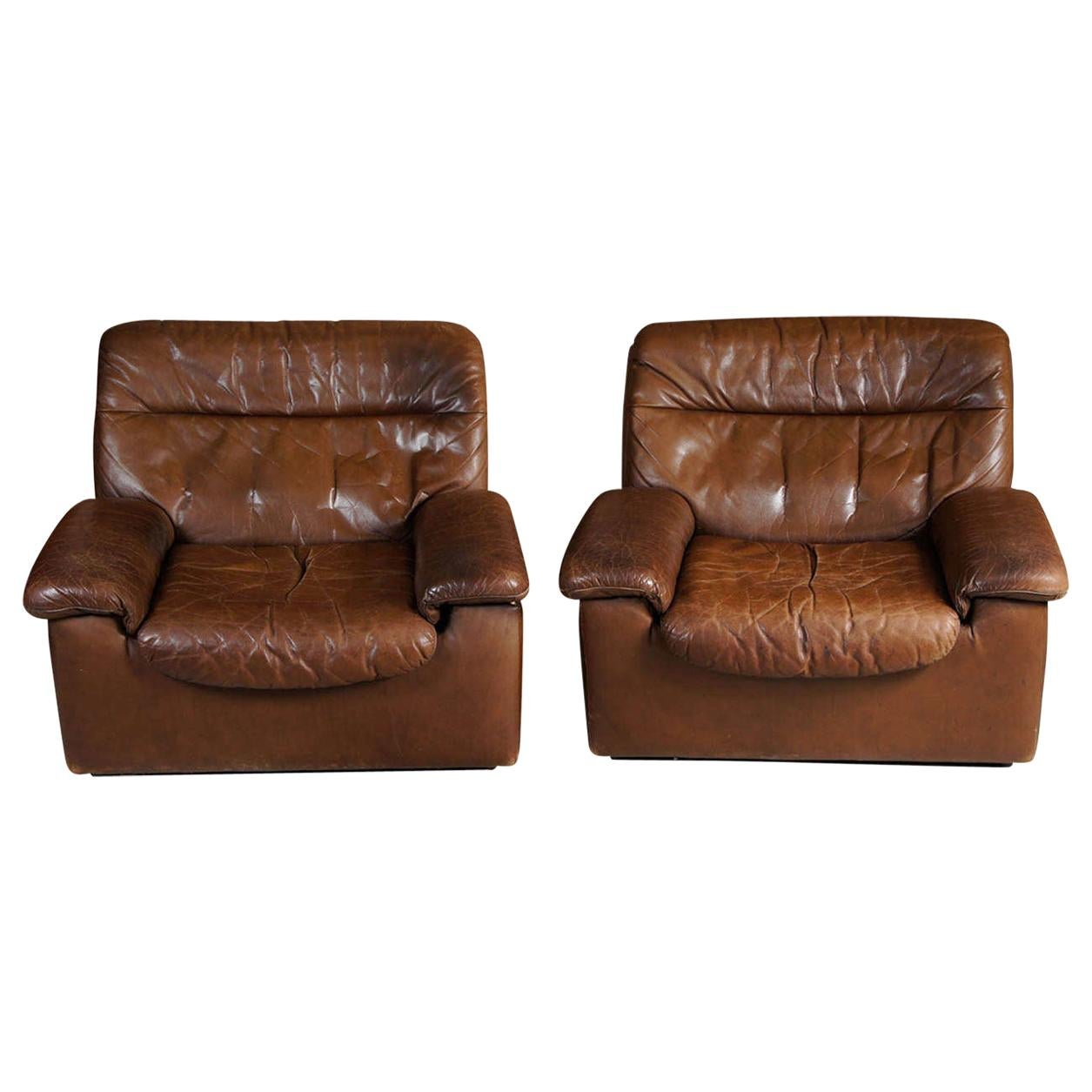 Pair of 1970s Leather Club Chairs by De Sede of Switzerland