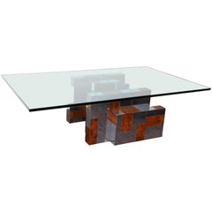 Signed Paul Evans Cityscape Cocktail Table in Walnut Burl and Chrome
