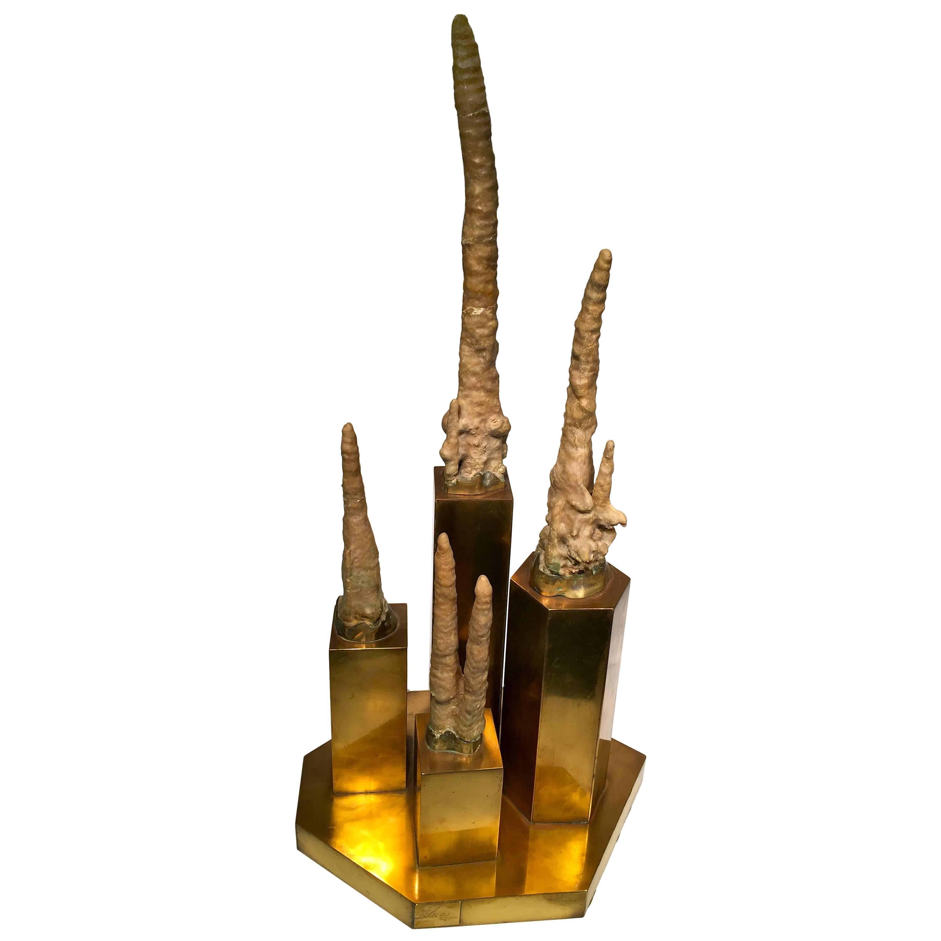LUCY BLOCH Brazil Sculpture with Stalagmites and Bronze "Cave", circa 1970 For Sale