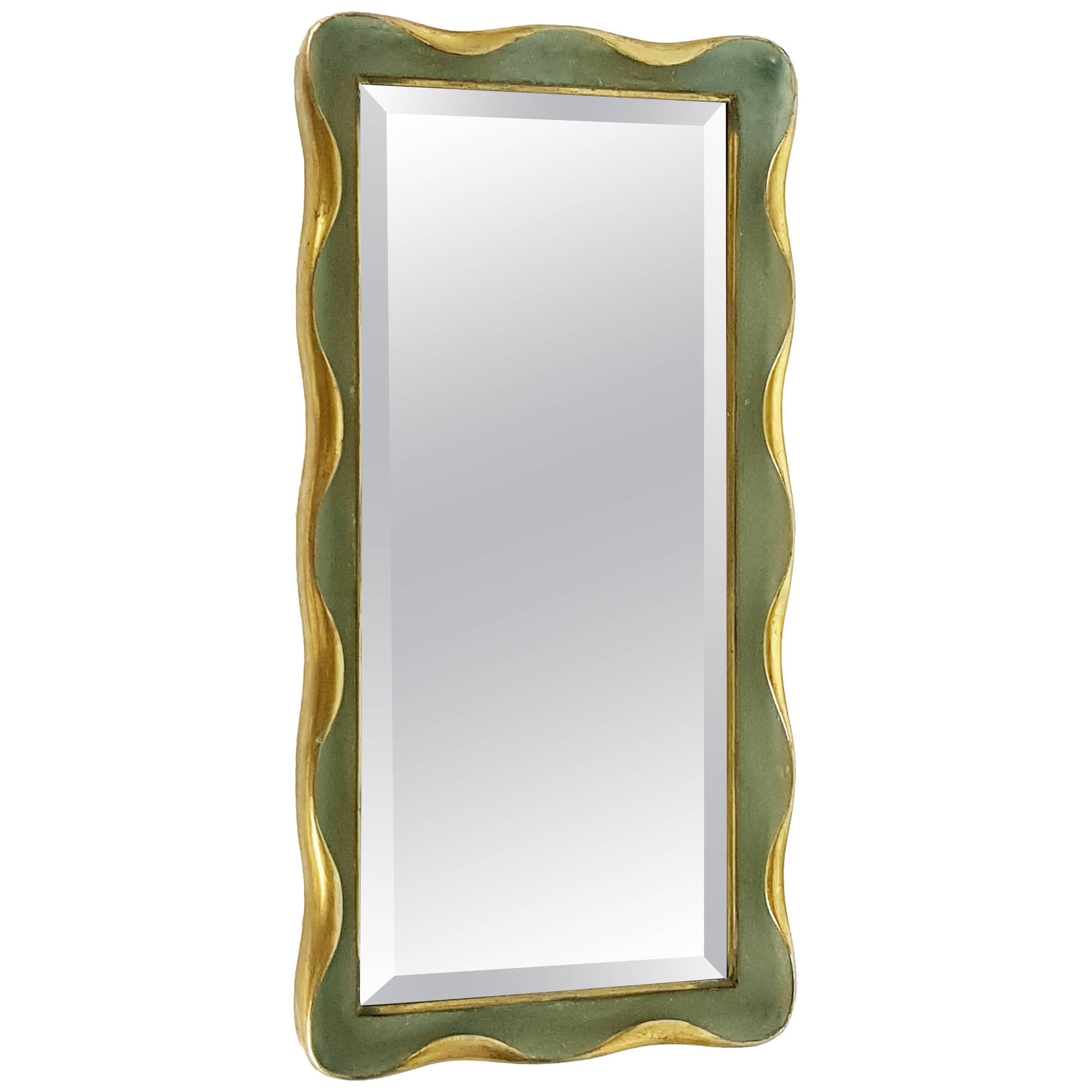 Italian Golden & Painted Wood 1940s Wall Mirror Attributed to Giovanni Gariboldi