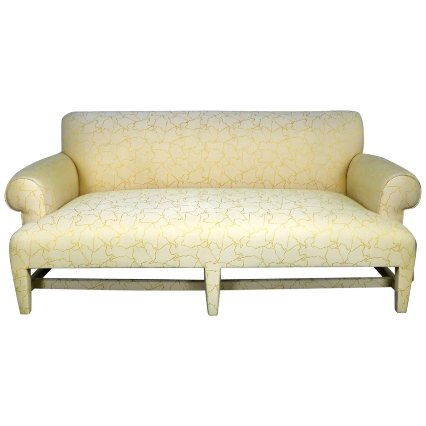 Donghia Loveseat Sofa in Cream and Yellow Fat Man Fabric Attributed to Angelo D