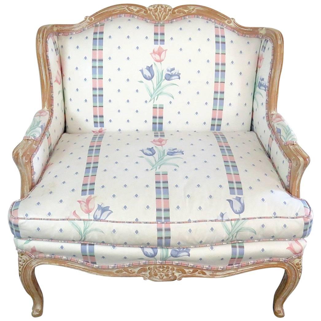 Distressed Painted French Louis XV Style Bergere Marquis Chair 