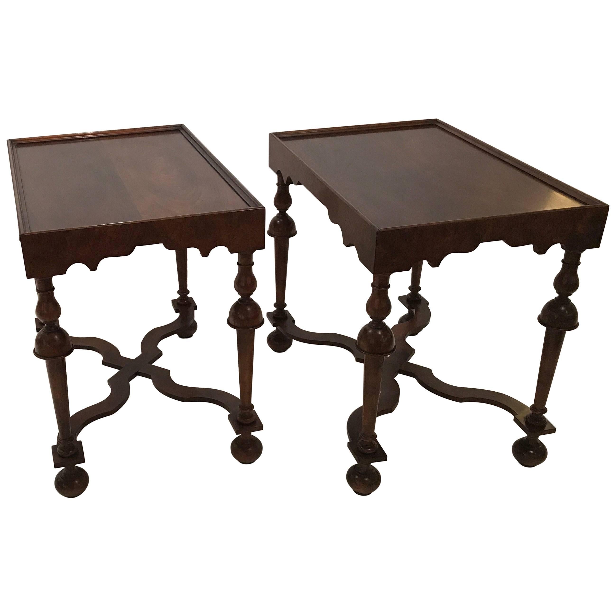 Pair of Baker Furniture Jacobean Style Walnut Tables