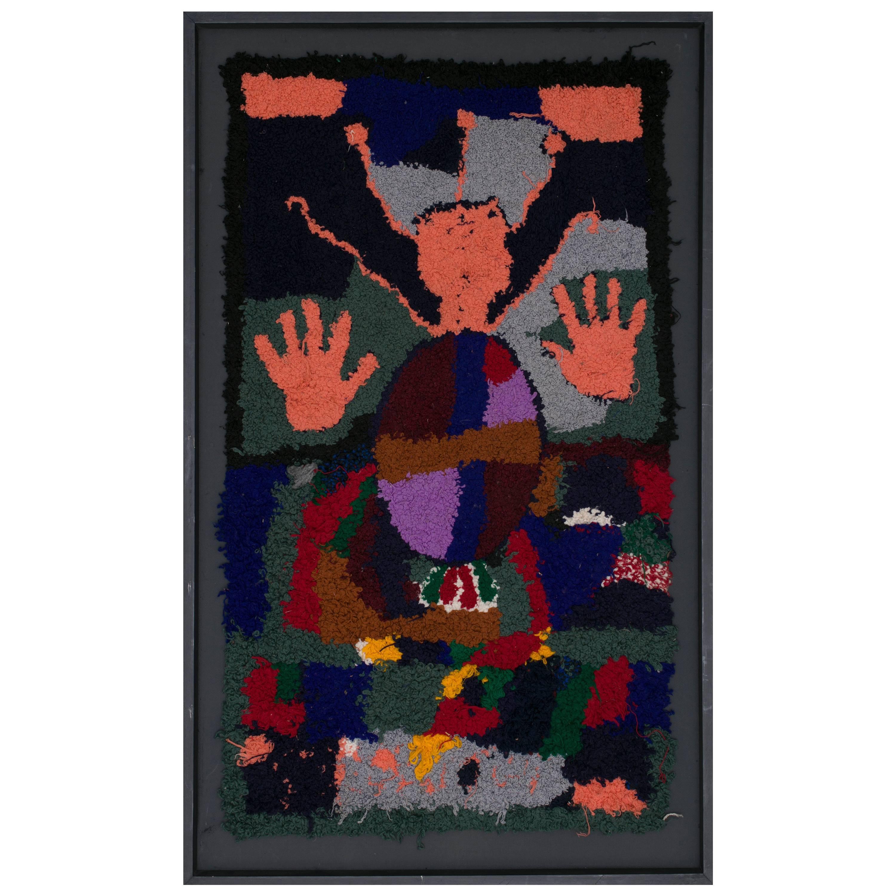 Handmade Tapestry Earth Colors with Synbolic Patterns Such as Hand Protection For Sale