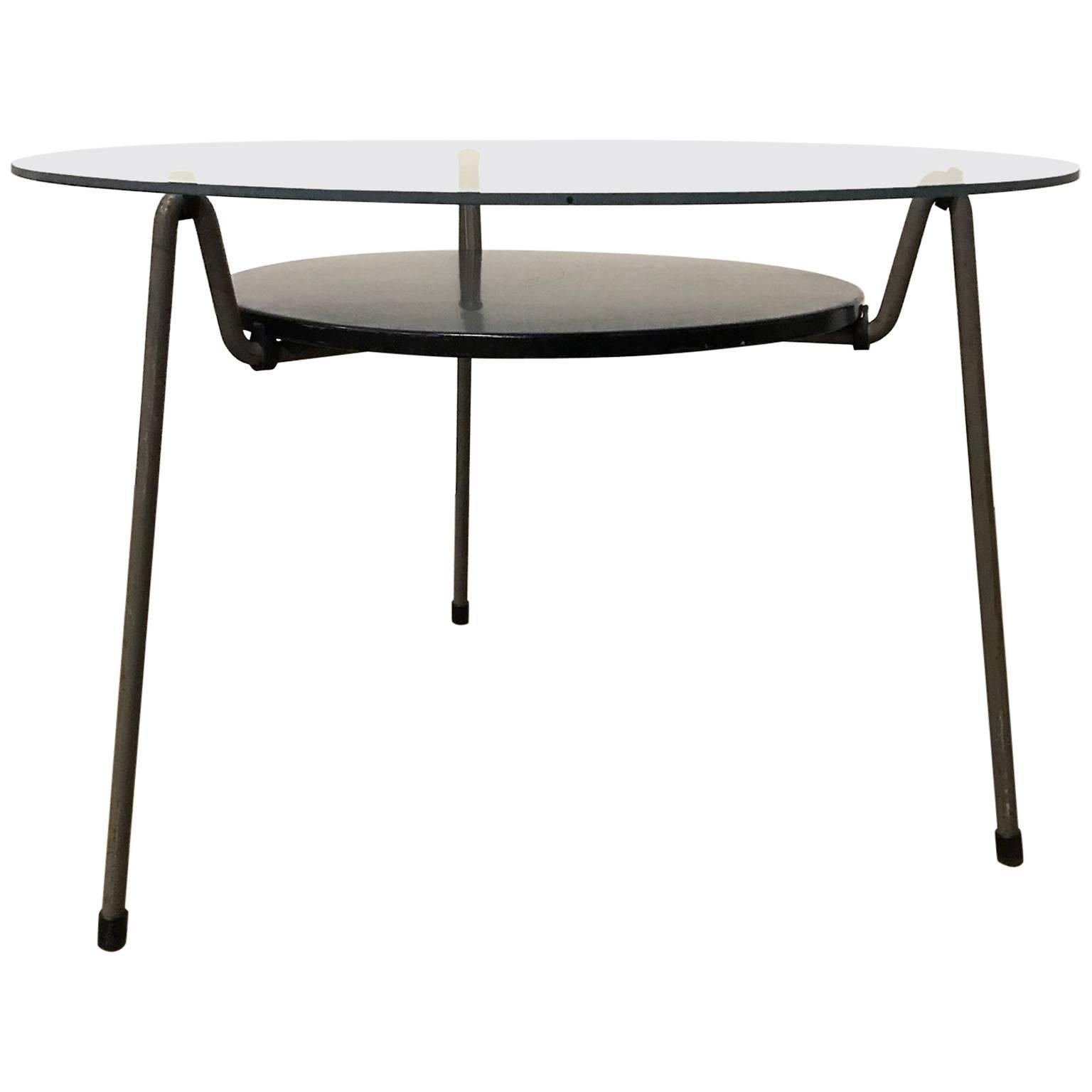 1953, Wim Rietveld for Gispen, Grey Black Mug Coffee Table 535 with Glass Top