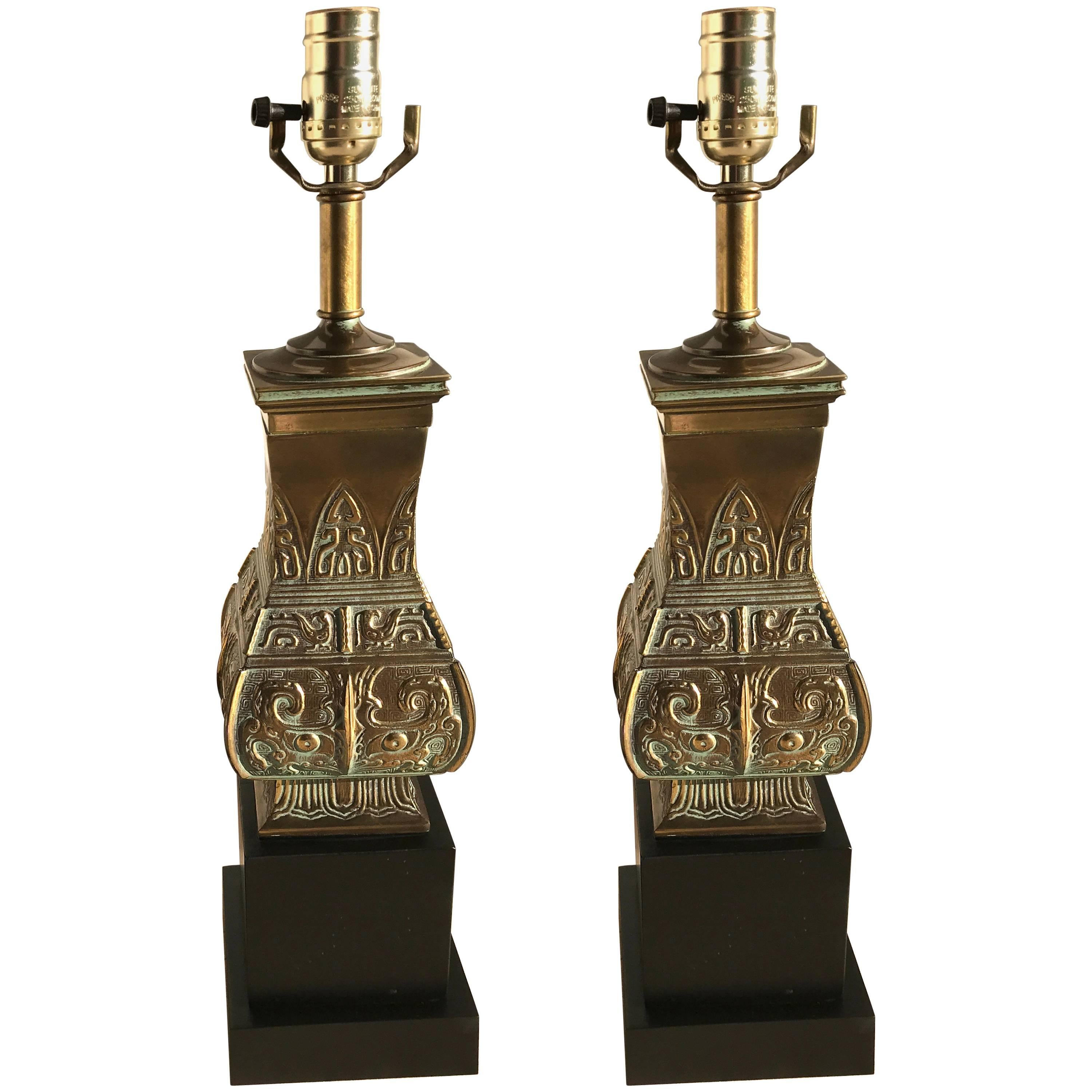 Pair of Brass Pepe Mendoza Style Lamps For Sale