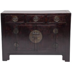 Antique Mid-19th Century Chinese Square Corner Three-Drawer Two-Door Chest