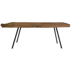 Rustic Japanese Wooden Trough Console with Hand-Forged Iron Legs