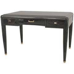 French Art Deco Ebonized Desk with Carved Corners and Apron