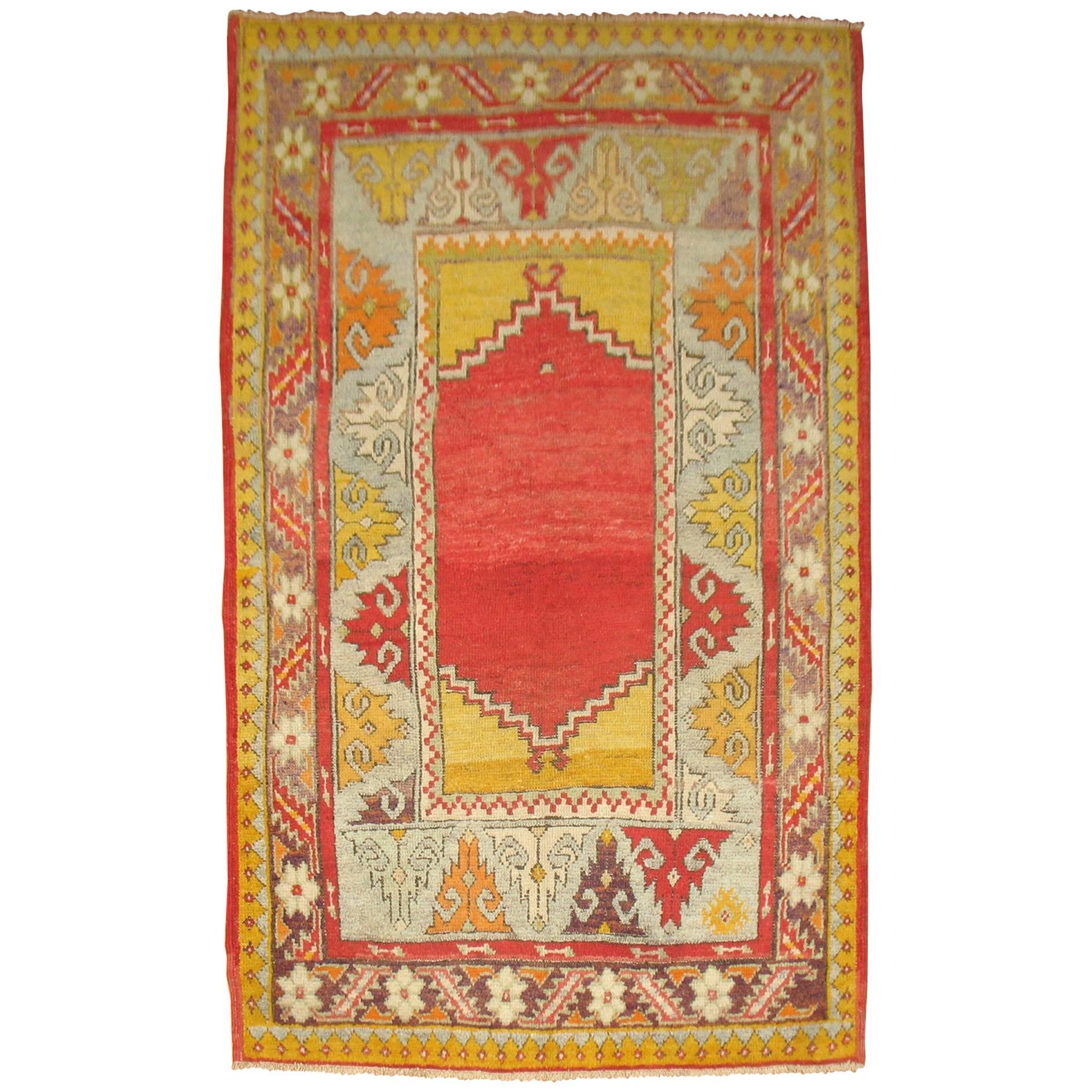 Vintage Turkish Oushak Red Field Scatter Rug For Sale at 1stDibs