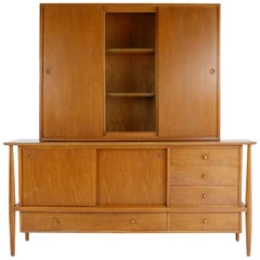 Vintage Finn Juhl Style Mid-Century Modern Floating Hutch and Buffet, circa 1950