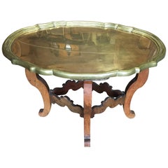 Antique Brass and Wood Tray Table, circa 1930