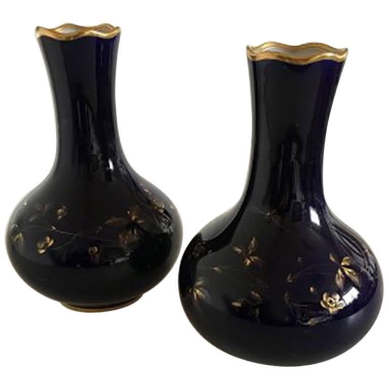 Rare Pair of Royal Copenhagen Art Nouveau Cobolt Blue Vases For Sale