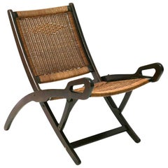 Vintage Brevetti Reguitt Gio Ponti Walnut and Wicker Ninfea Folding Chair