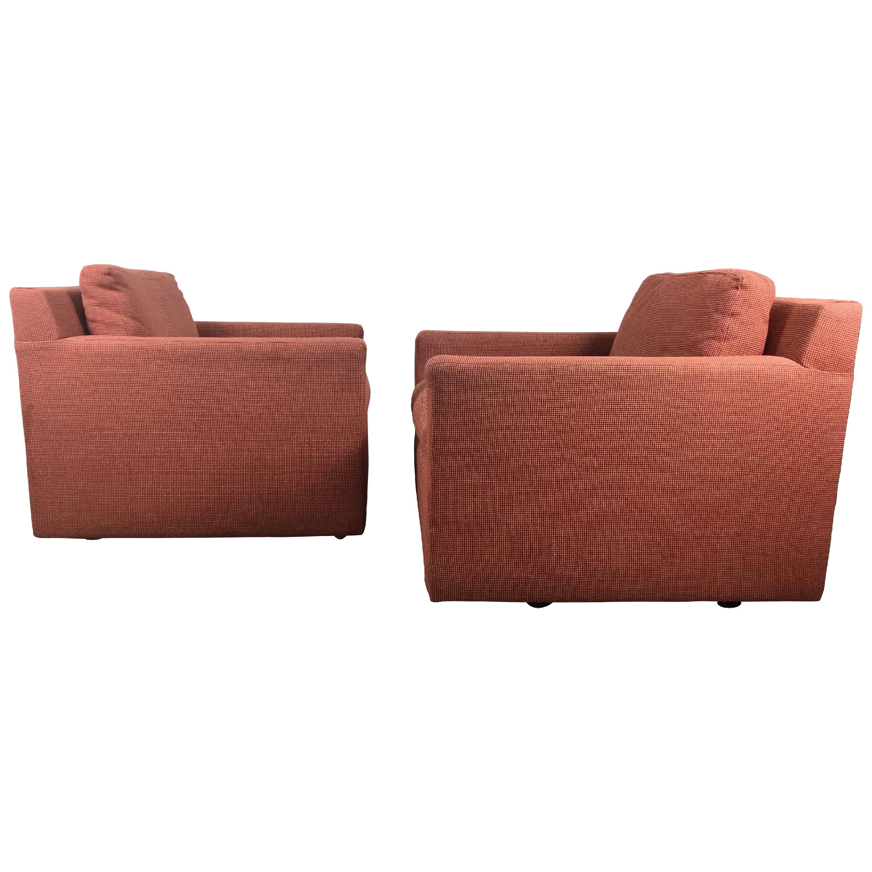 Superbe paire de fauteuils de salon cubiques attribués à Milo Baughman