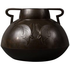 Japanese Bronze Vase with Butterfly Design