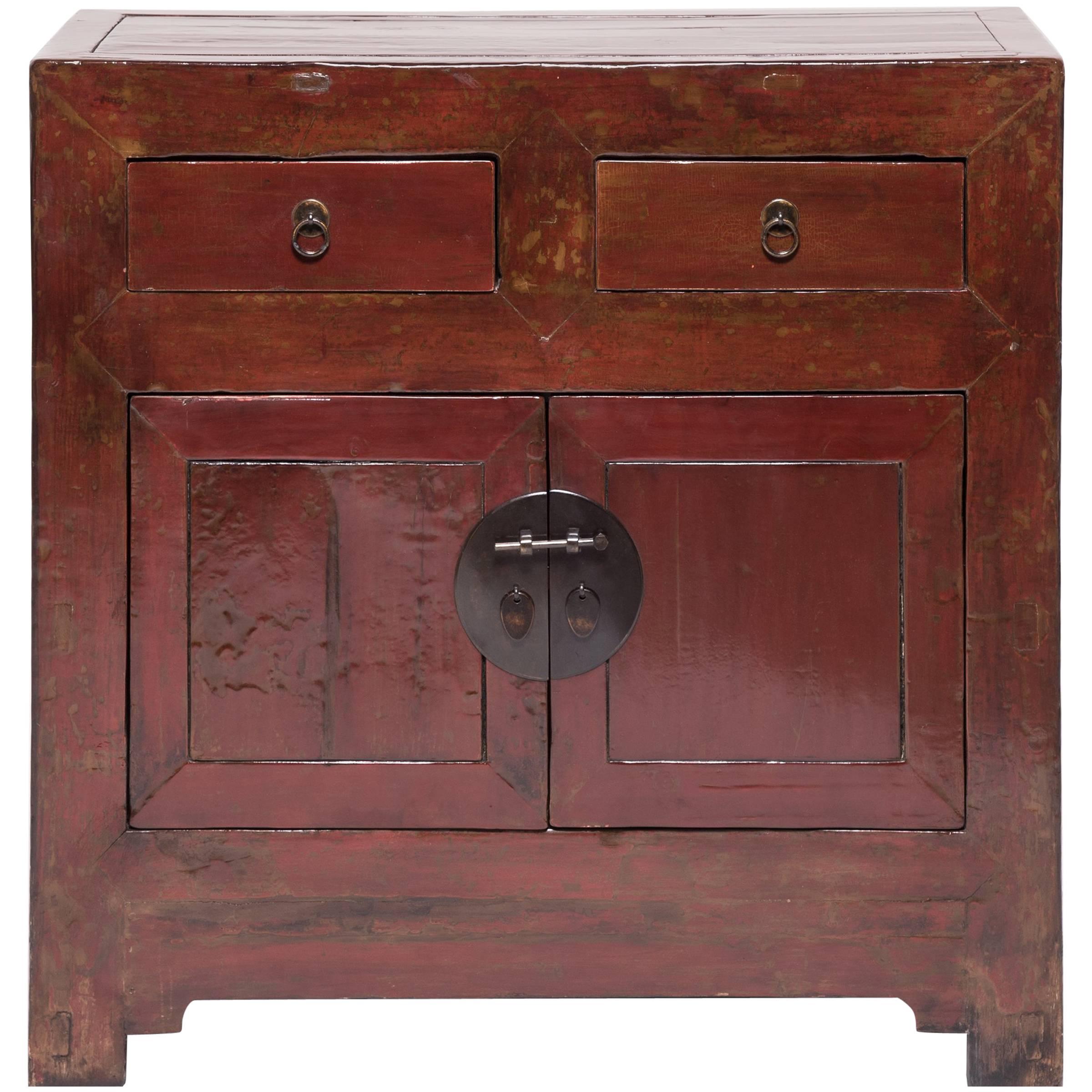 19th Century Chinese Two-Door Two-Drawer Red Lacquer Chest