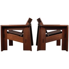Pair of Solid Walnut Lounge Chairs