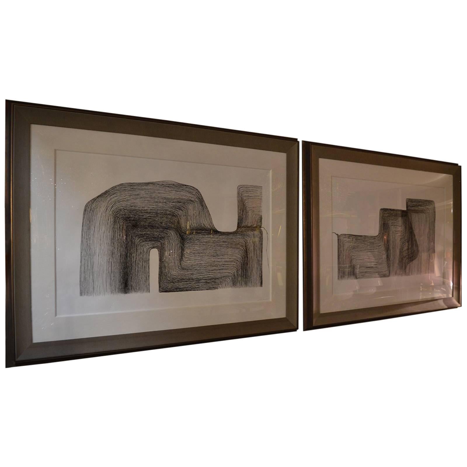 Set of Two Linear Etchings