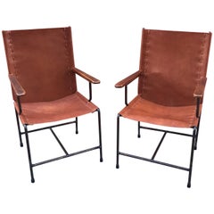 1960s Rustic  Mexican Mid - Century Modern Leather and Iron Chairs