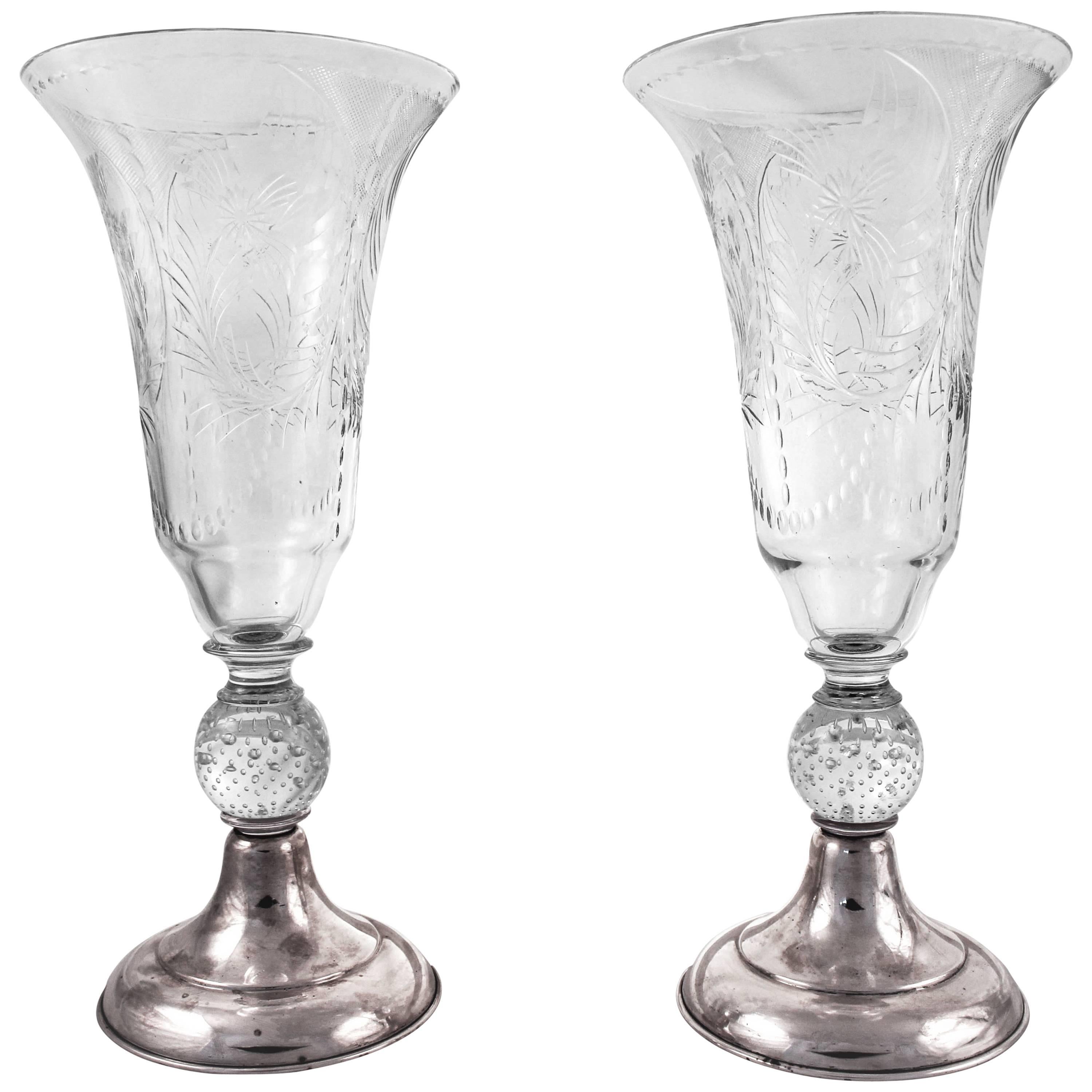 Pair of Hawkes Trumpet Vases
