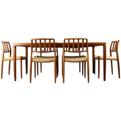 Danish Dining Room Set by Niels Otto Moller Model 83 Chairs 1960 Teak Papercord