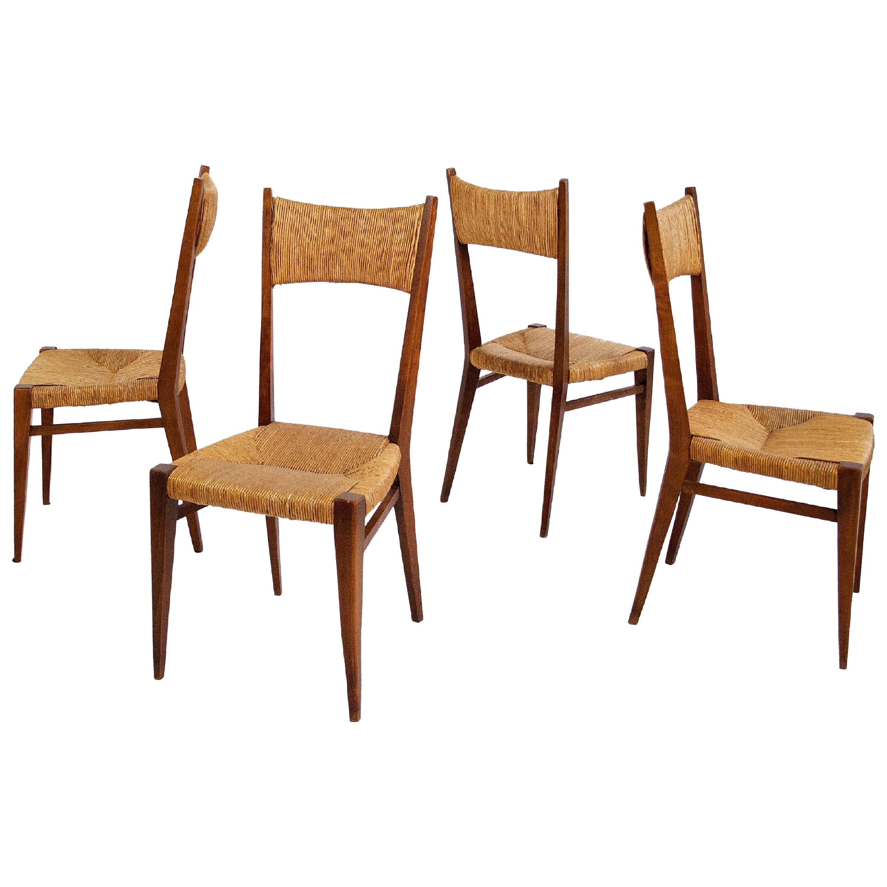 Set of Four Brown Dining Chairs, circa 1950, France
