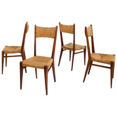 Set of Four Brown Dining Chairs, circa 1950, France