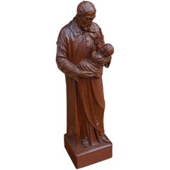 Sculpture de qualité supérieure de Saint Vincent de Paul avec enfant:: par J.P. Maas