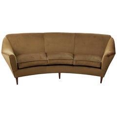 Curved Three-Seat Italian Sofa, New Upholstery in "Caramel" Velvet