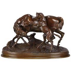 Animalier Bronze Study Entitled “Jument et Son Poulain” by Pierre-Jules Mene