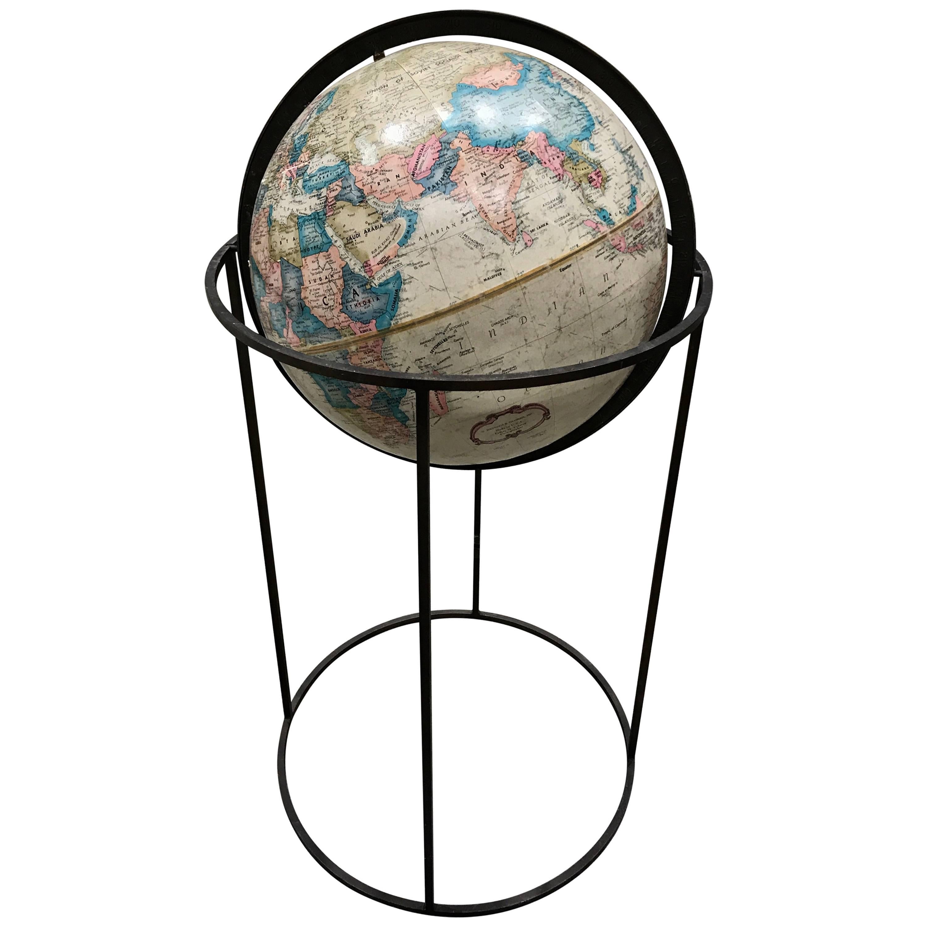 Midcentury Globe with Bronze Stand, Manner of Paul McCobb