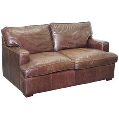 Laura Ashley Used Heritage Brown Leather Two-Seat Sofa Compact Arms